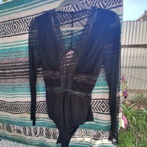 Black Lace Long Sleeve Bodysuit